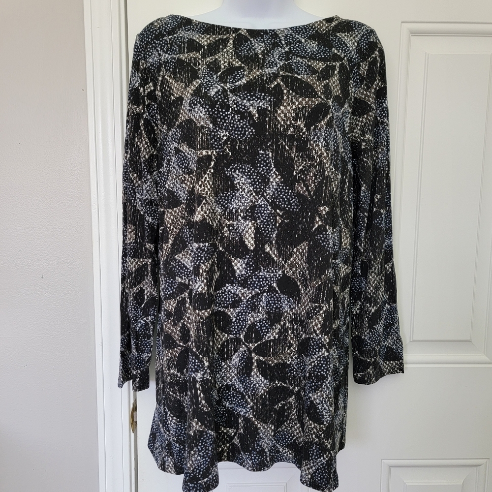 NWT J Jill Wearever Black Blue Snakeskin Print Long Sleeve Tunic Top Petite Med